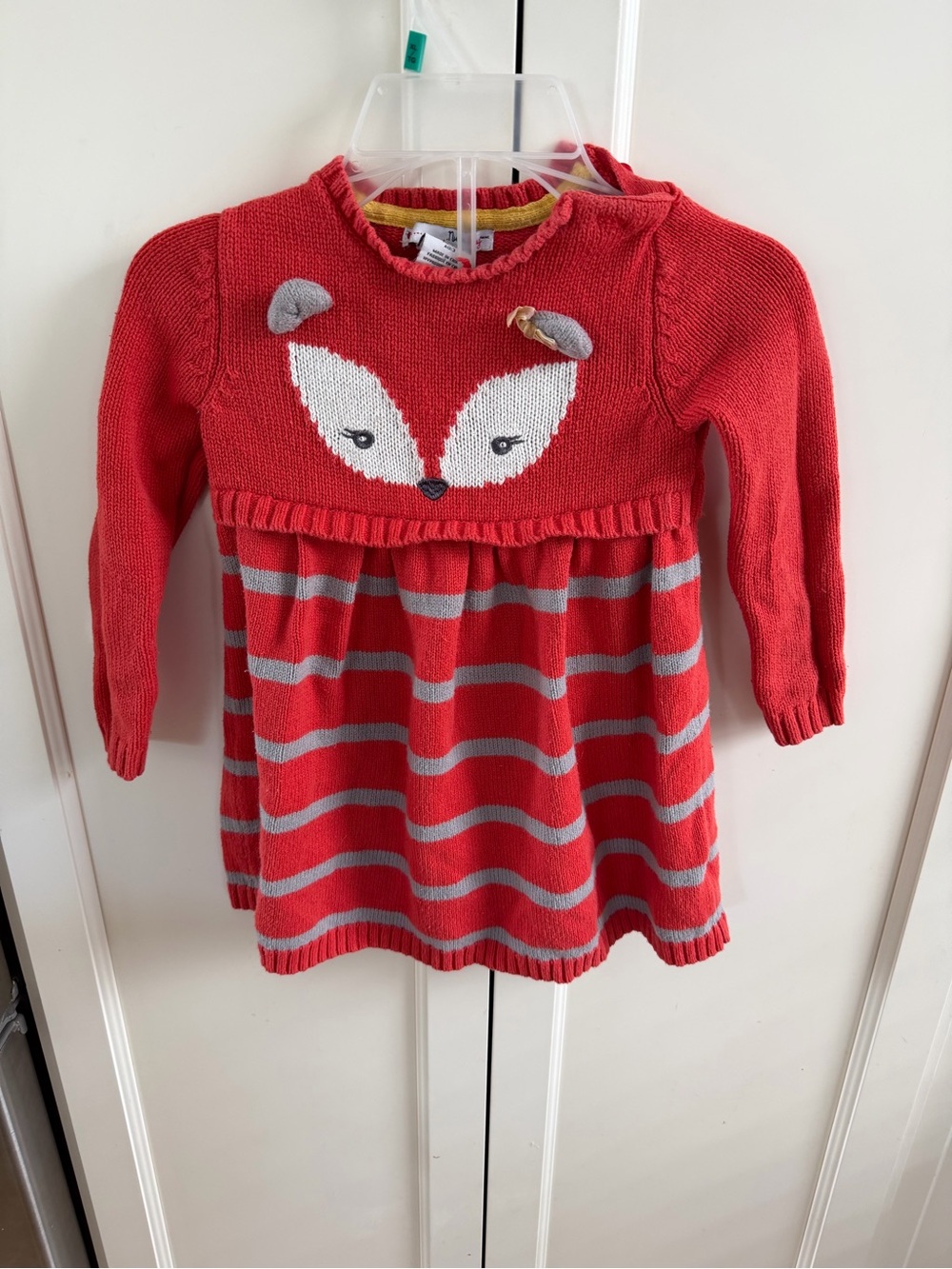 Nula bug 3t Girls Red Fox Knit Dress Sweater